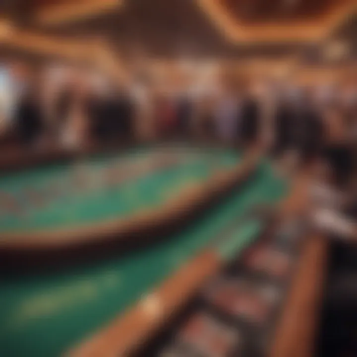 An immersive view of a crowded Las Vegas casino, highlighting the vibrant atmosphere surrounding craps.