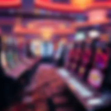 Diverse Slot Games in a Casino A vibrant casino scene showcasing an array of slot games