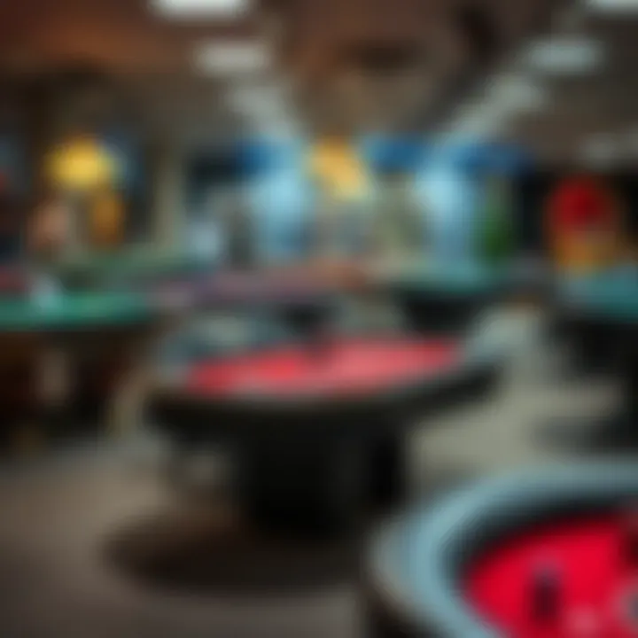 Variety of Poker Table Styles Different styles of poker tables displayed in a showroom