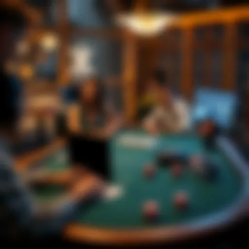 A virtual poker table with friends participating online