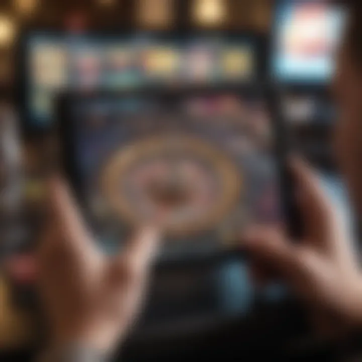 A close-up of a user engaging with a casino game on a tablet