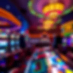 Interior view of the gaming floor with vibrant lighting and slot machines