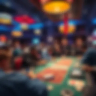 Lively Poker Room Atmosphere Panoramic view of the lively poker room showcasing players in action
