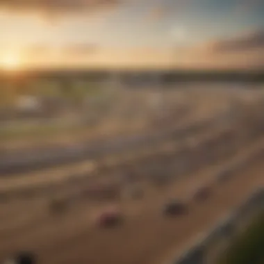 A panoramic view of the Hoosier Race Park racetrack during a thrilling horse race