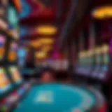 Interior view of a vibrant casino with gaming tables and slot machines