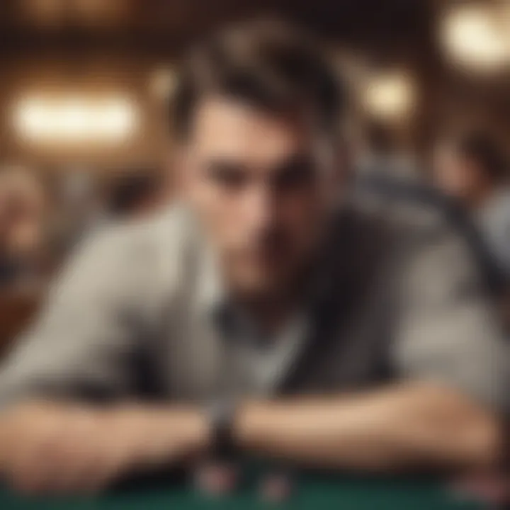 A focused player with intense expression during a poker game, showcasing emotional cues.