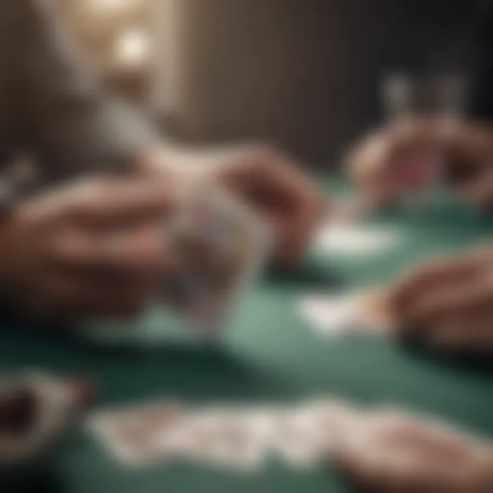 A hand with playing cards subtly revealing a player's strategy, capturing the essence of gameplay.