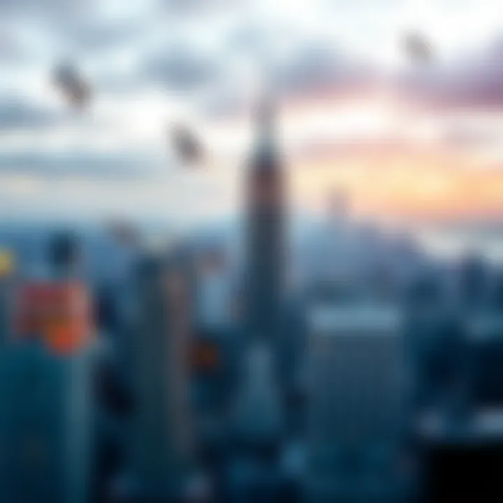An illustration of New York skyline with a focus on betting elements