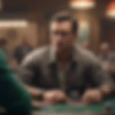 A thoughtful player considering their next move in a poker game