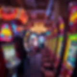 Vibrant Vegas Slot Machine Scene A stunning display of Vegas slot machines brightly lit in a casino setting