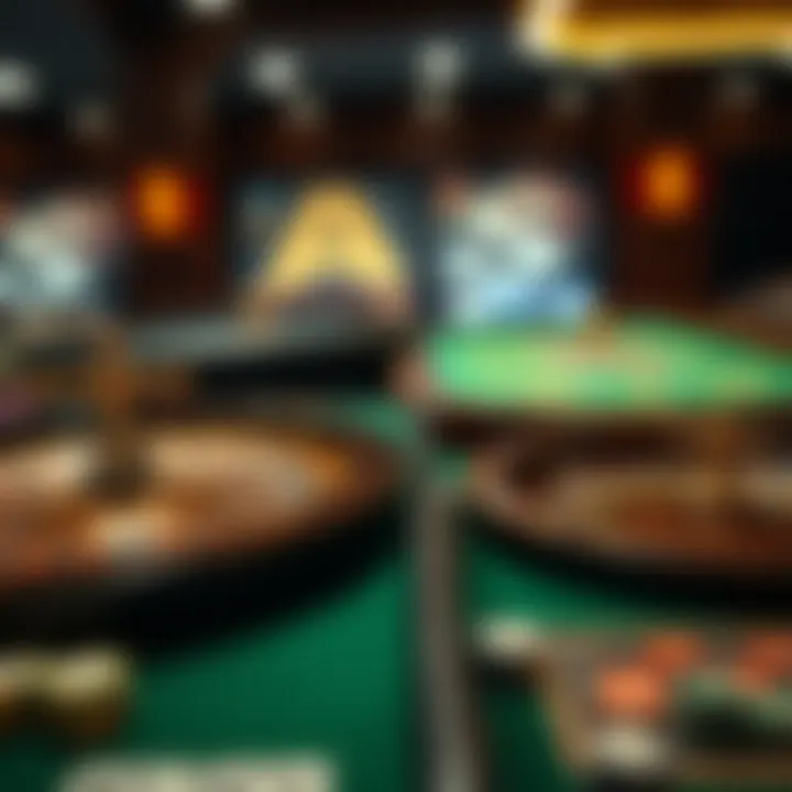 Diverse Gaming Experiences Two gambling tables side by side, one for roulette and one for card games