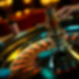 A roulette wheel with chips placed around it