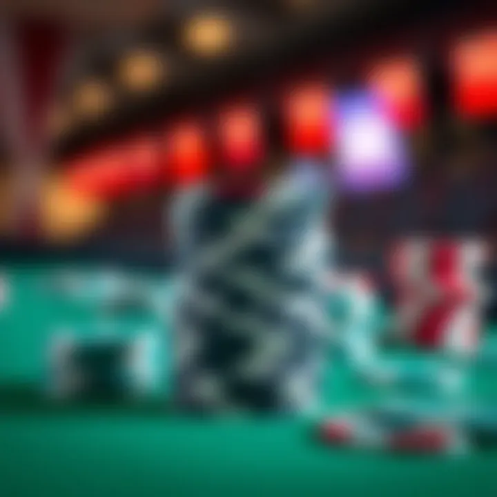 Close-up of Stacked Poker Chips A close-up of poker chips stacked in preparation for a game