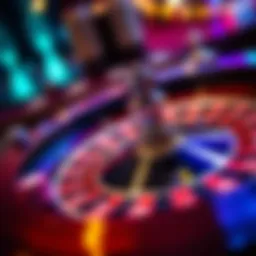 A vibrant spinning roulette wheel with colorful chips placed around it