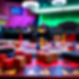 A classic gambling board game setup with colorful components and dice.