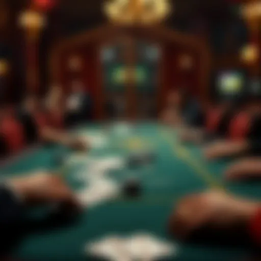 Intricate poker table setup with chips and cards