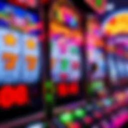 Close-up of a slot machine displaying vibrant symbols and lights