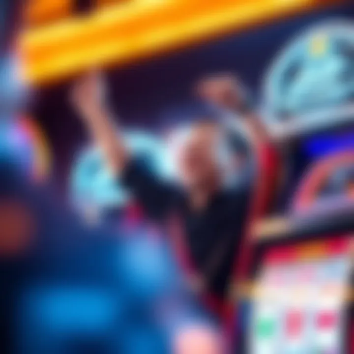 A player celebrating a win at a slot machine