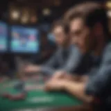 A close-up of a focused player analyzing a poker game on a digital screen.