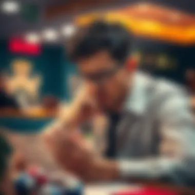 Strategizing for Online Bingo Success A thoughtful individual strategizing over a bingo card and analyzing game patterns