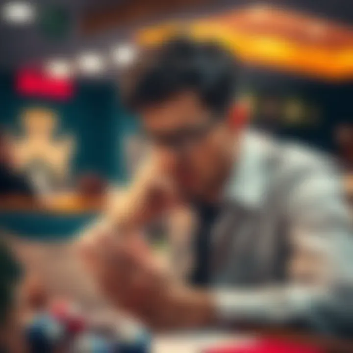 Strategizing for Online Bingo Success A thoughtful individual strategizing over a bingo card and analyzing game patterns