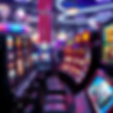 A vibrant casino scene featuring various slot machines